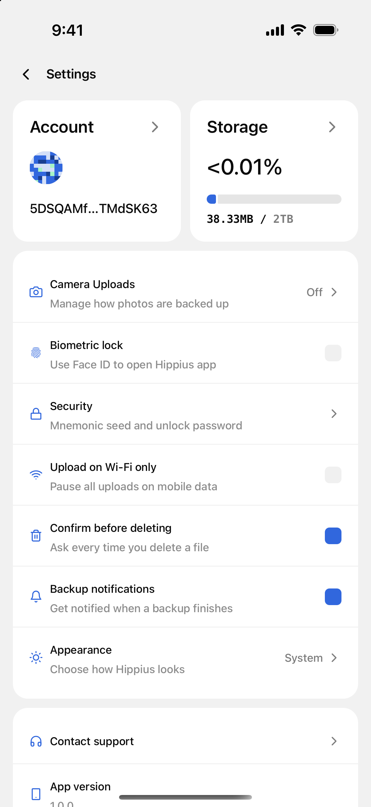 The Settings screen