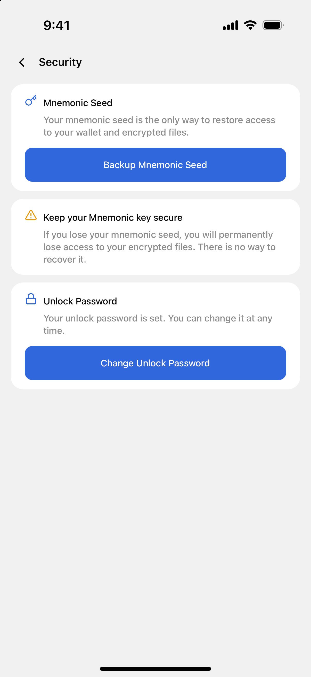 The Security screen