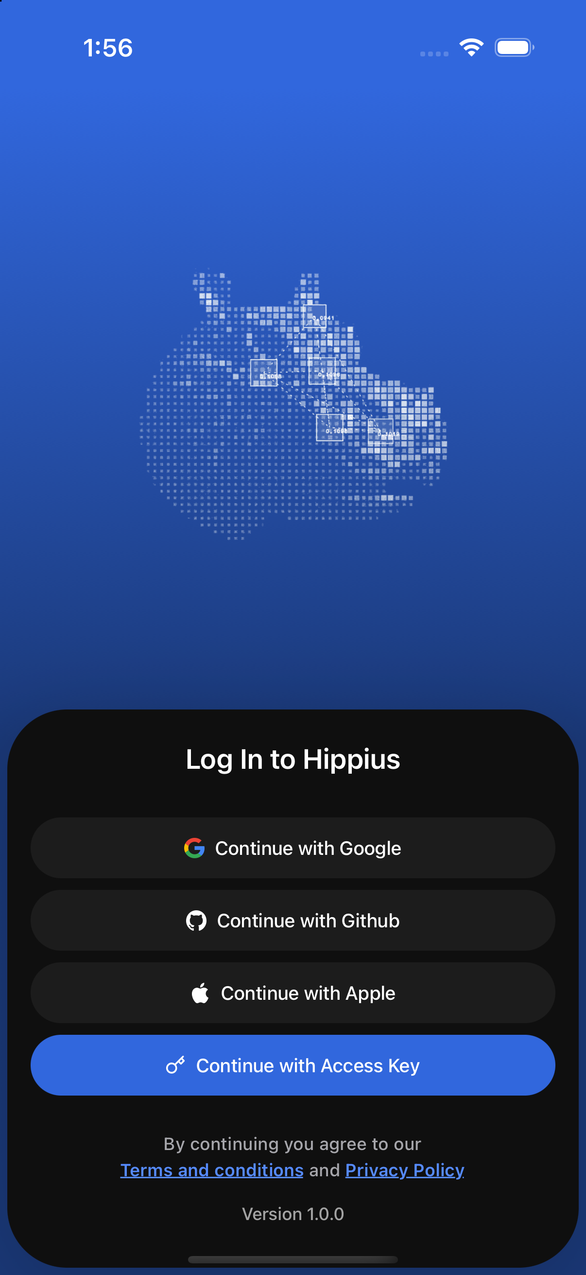 Choosing how to sign in to the Hippius mobile app