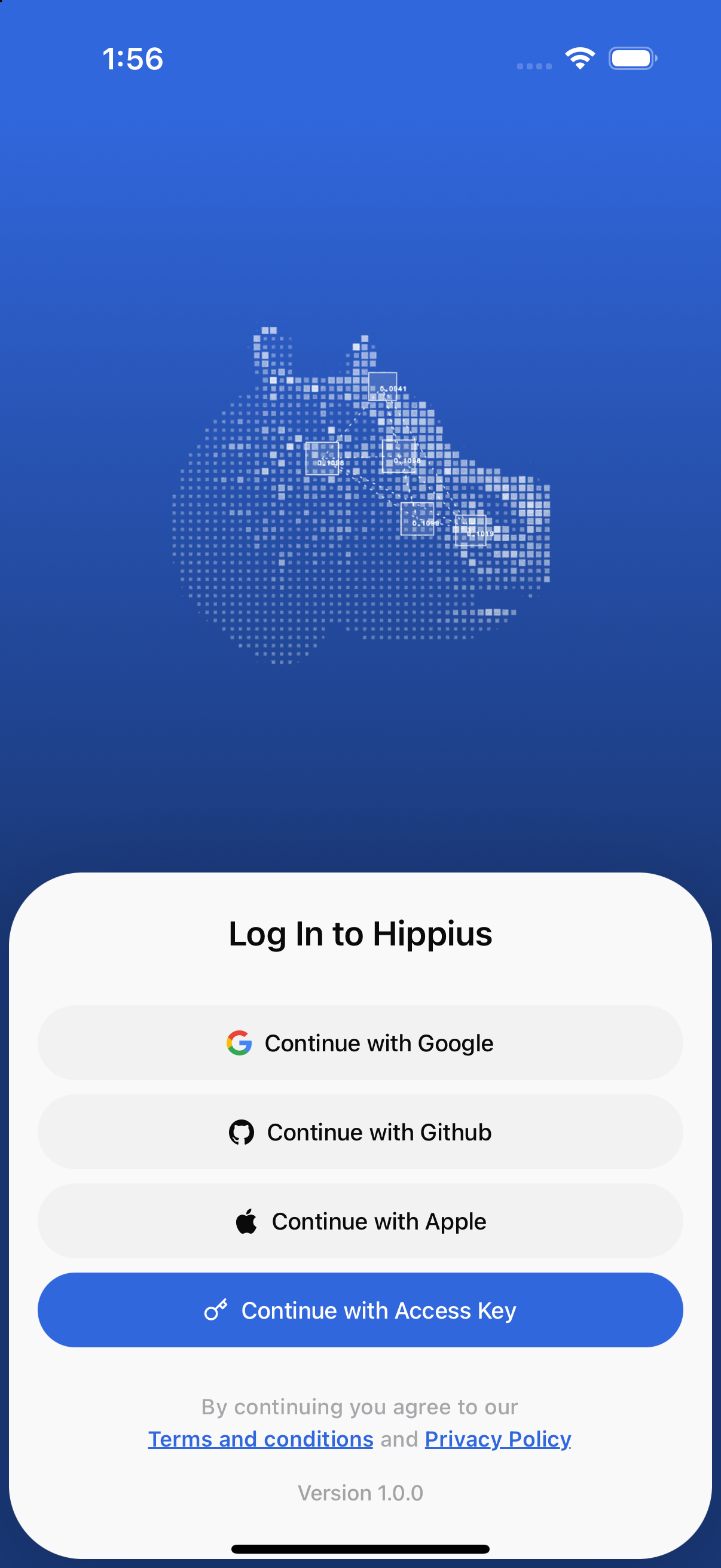 Choosing how to sign in to the Hippius mobile app