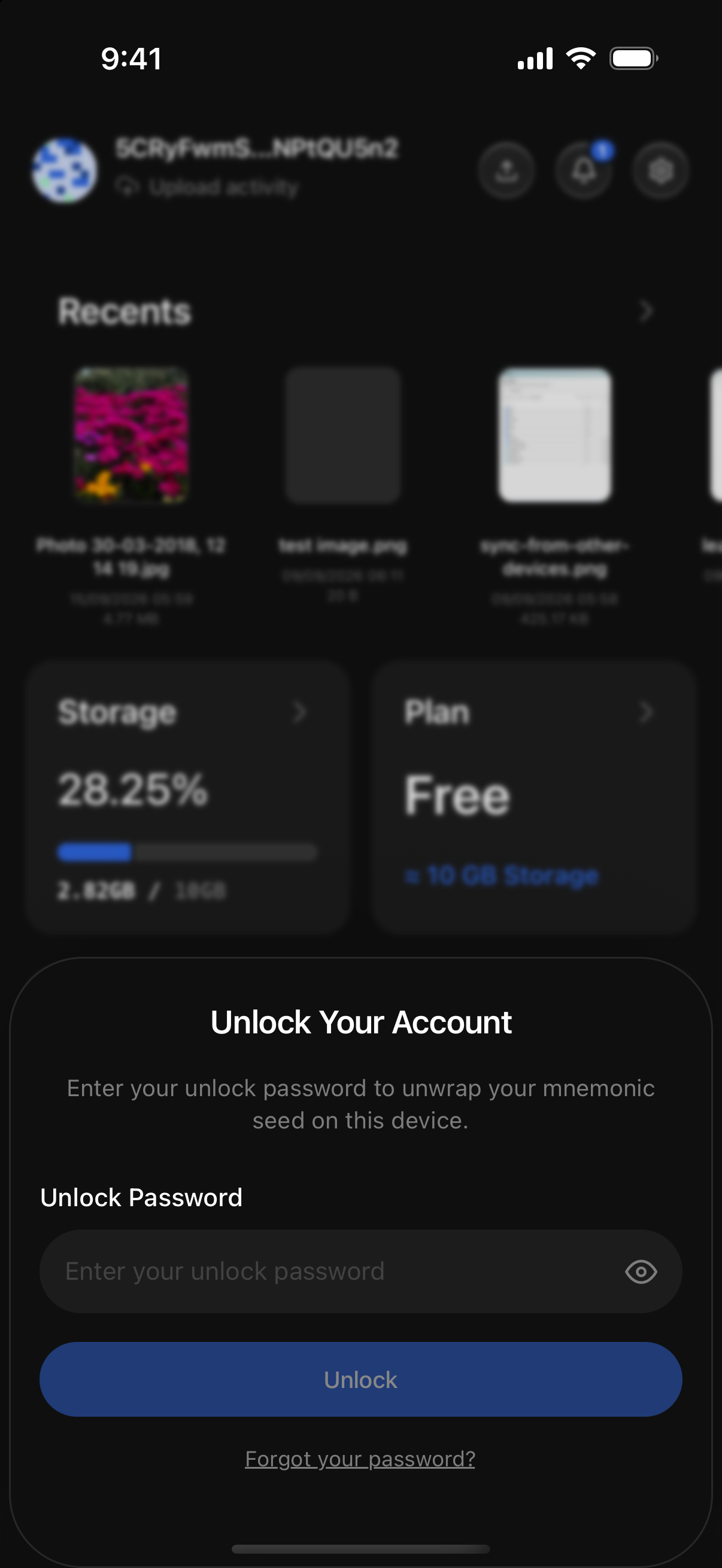 Unlock Your Account sheet