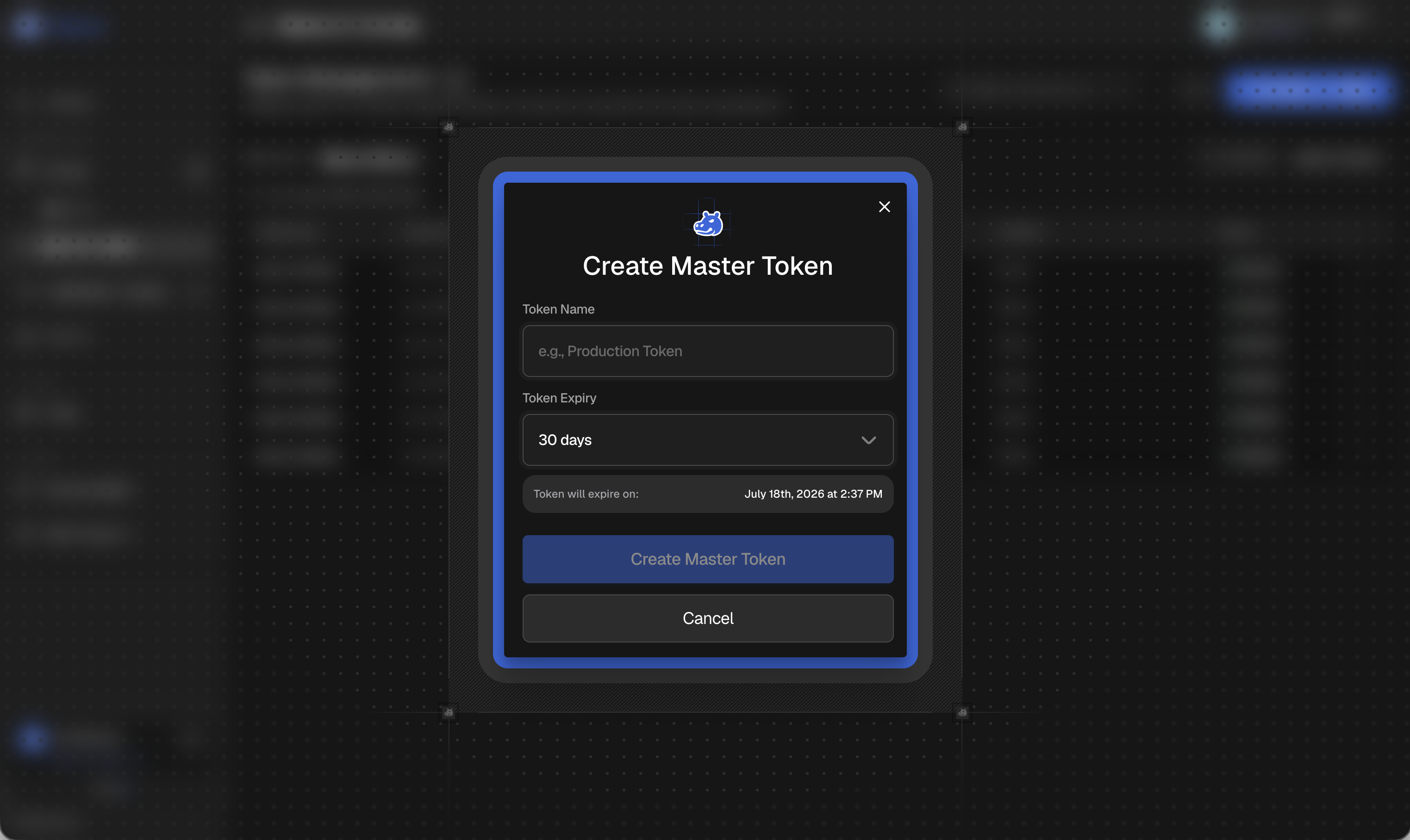 Create Master Token Dialog