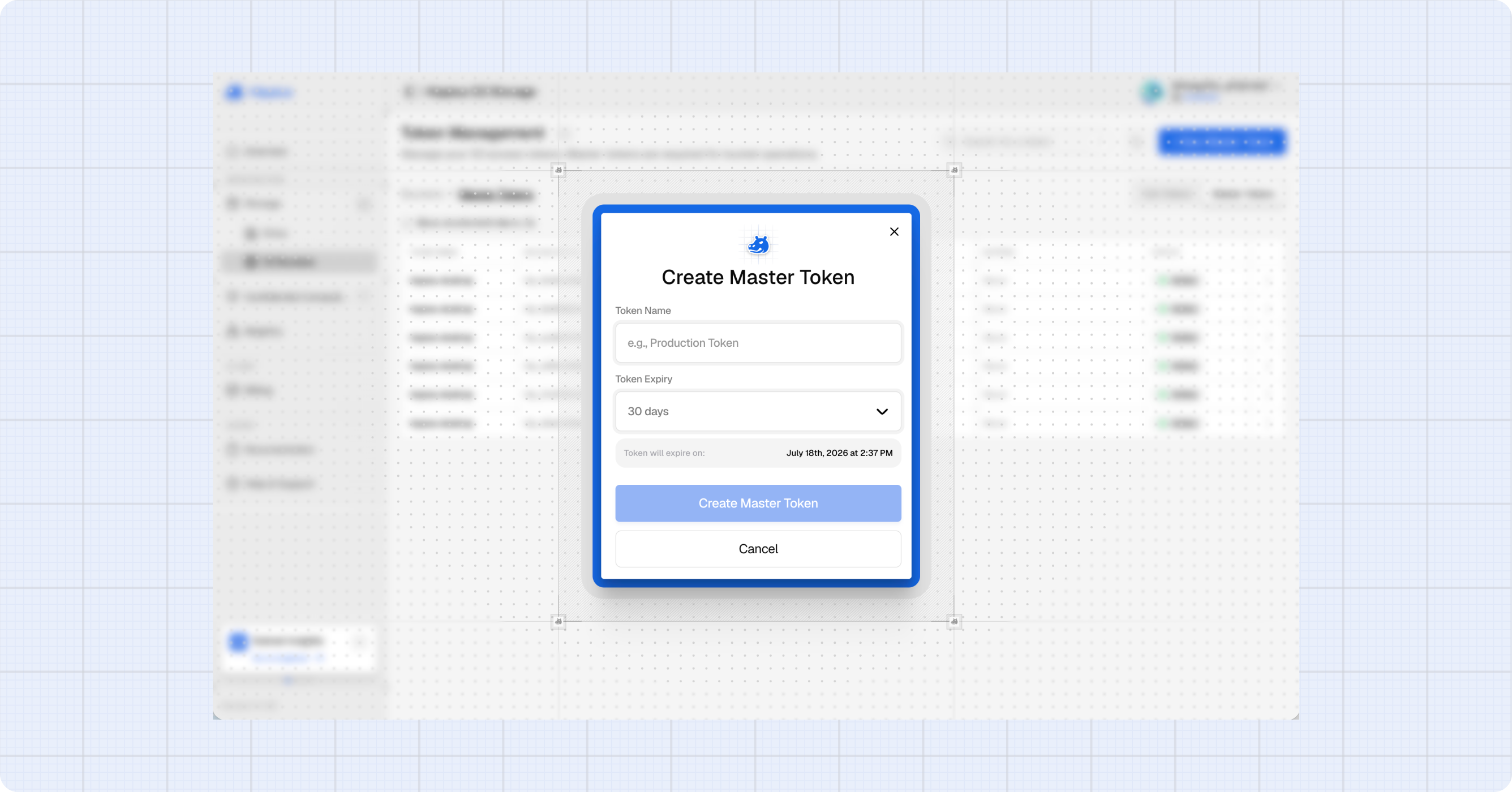 Create Master Token Dialog