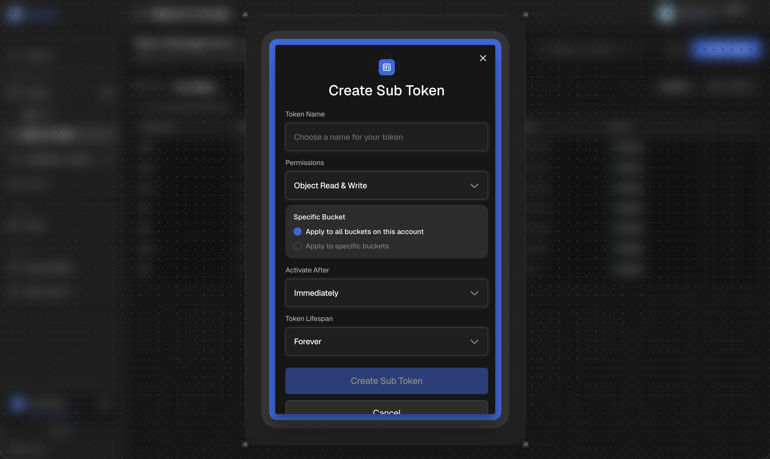 Create Sub Token Dialog