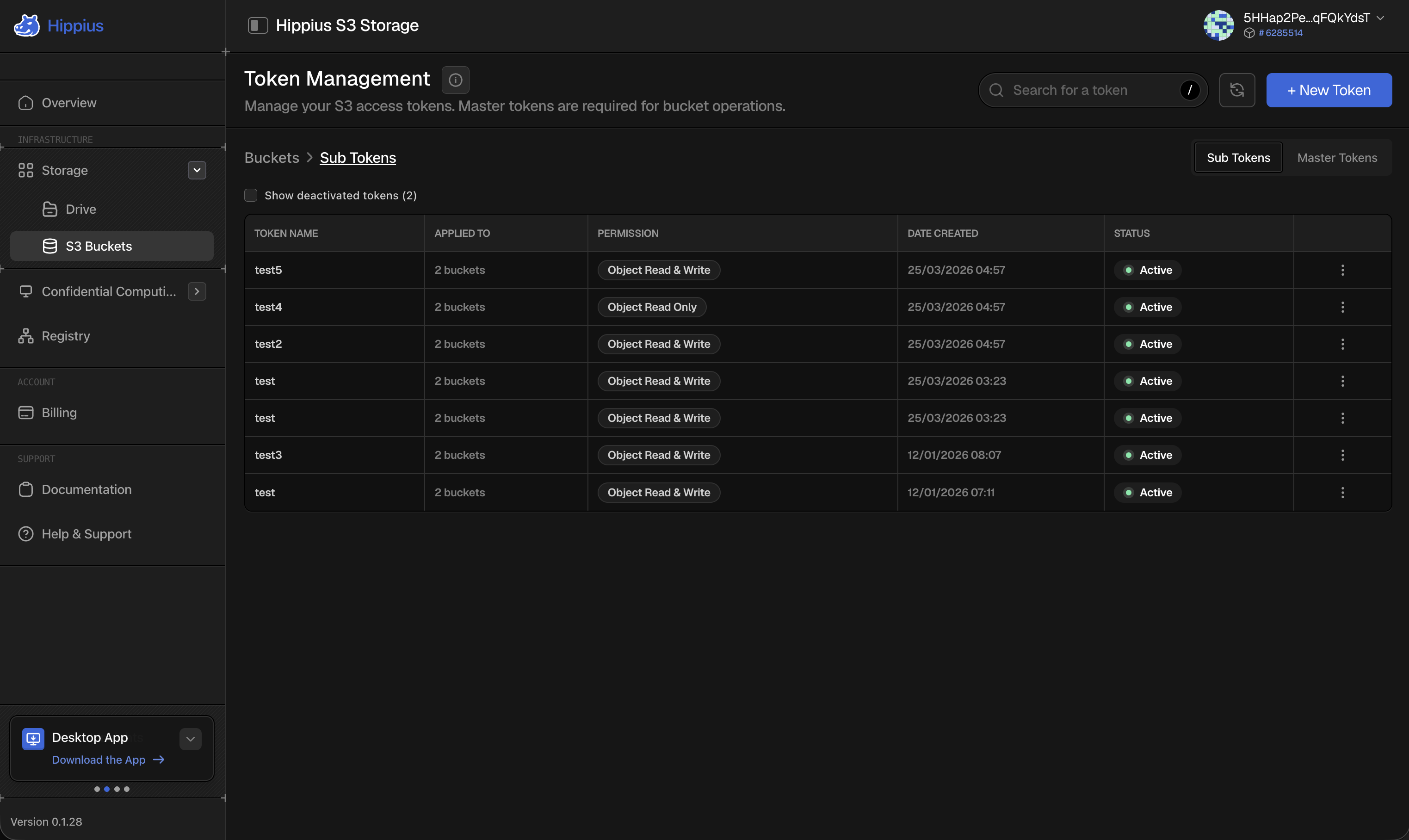 Token Management Interface
