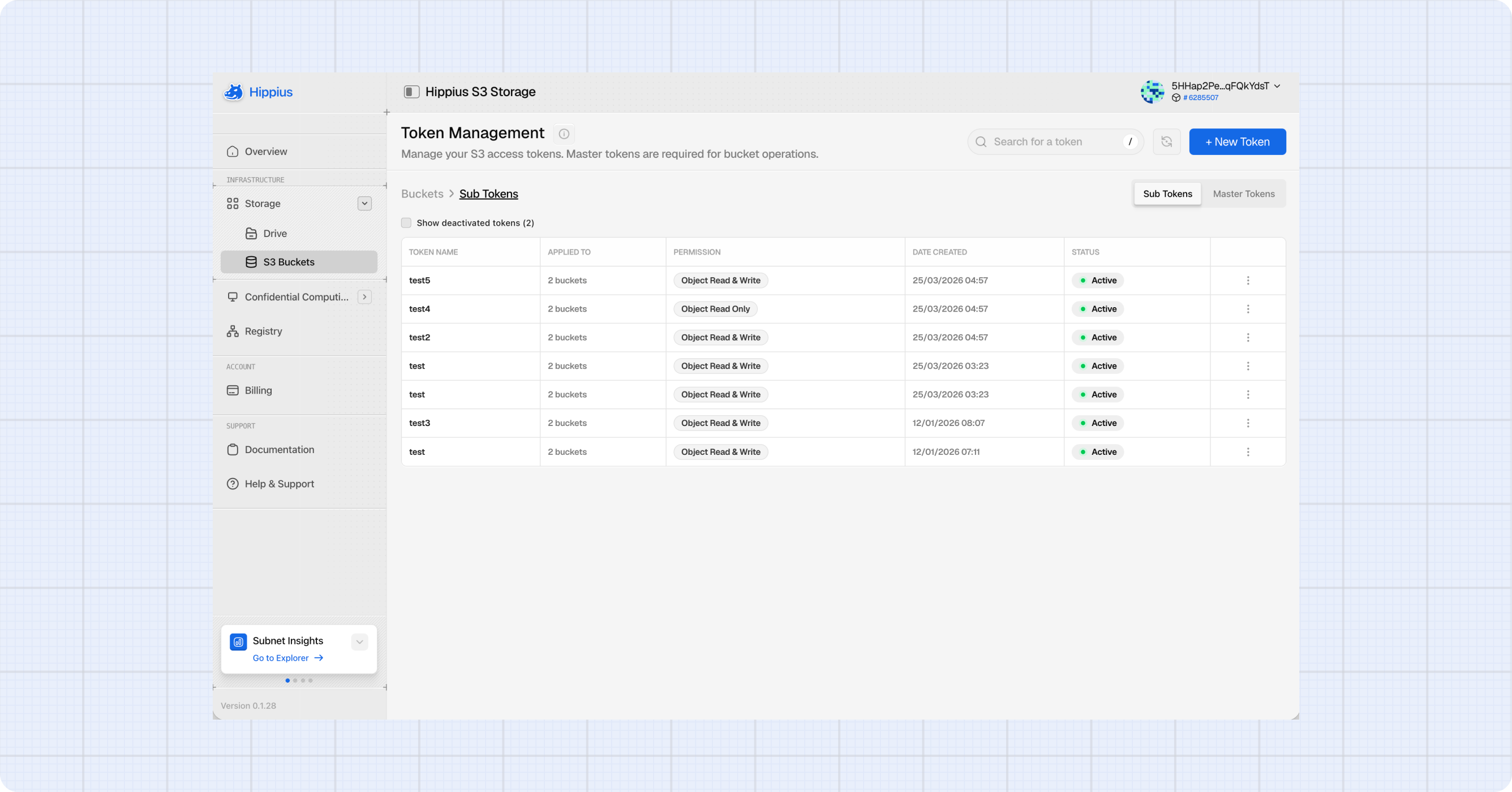 Token Management Interface