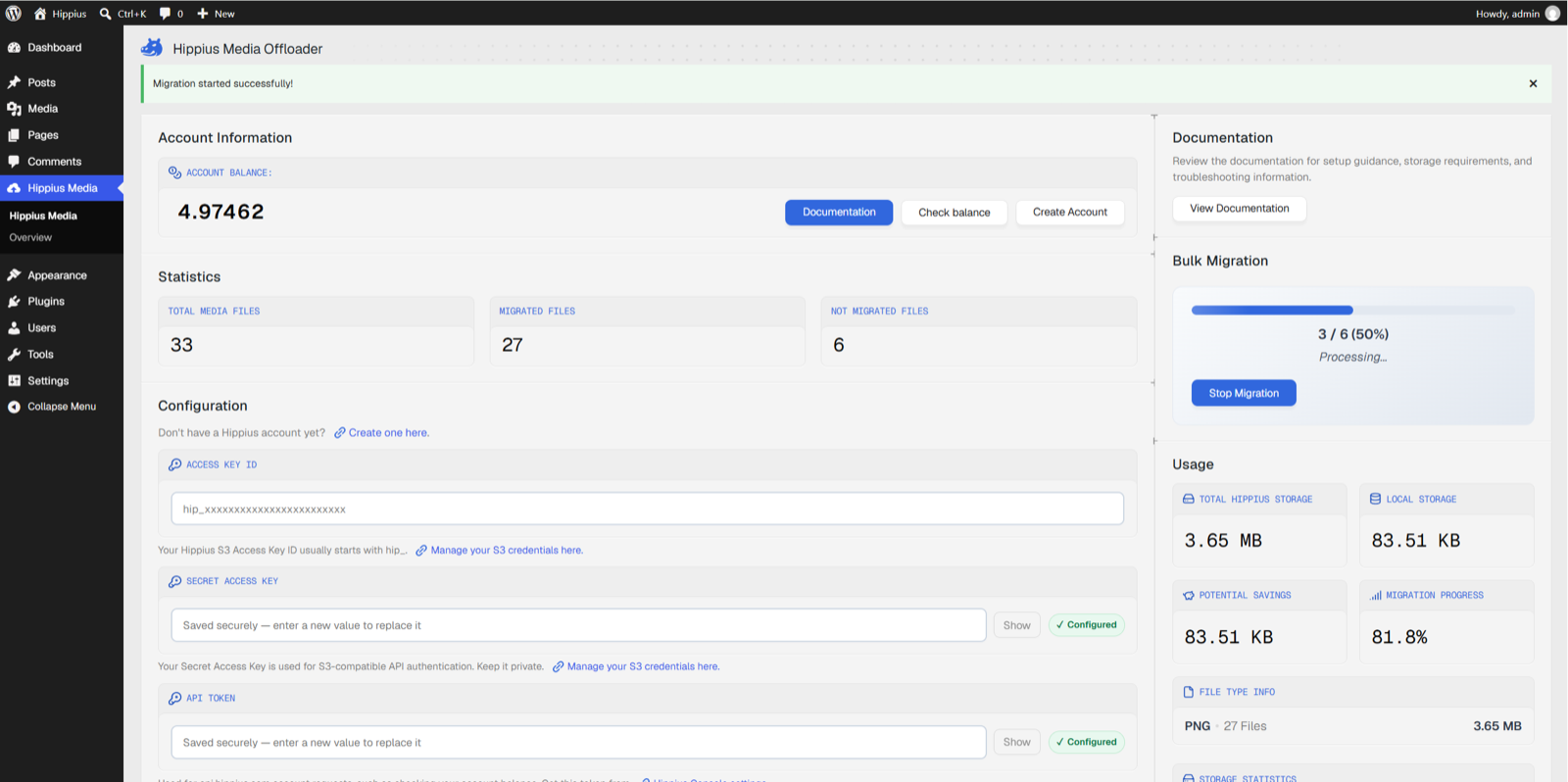 Bulk migration of your existing media, with live progress.
